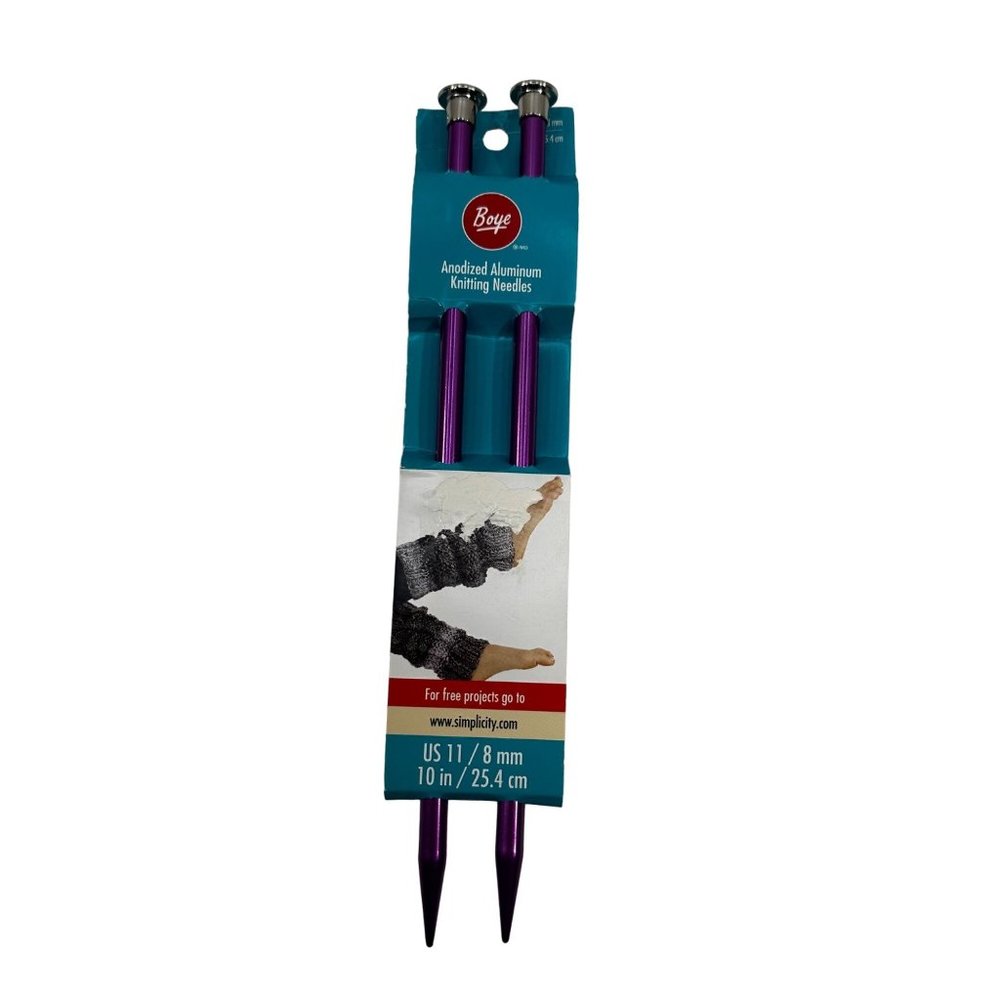 Boye Aluminum Single Point Knitting Needles Size US 11 10 Inch Purple New
